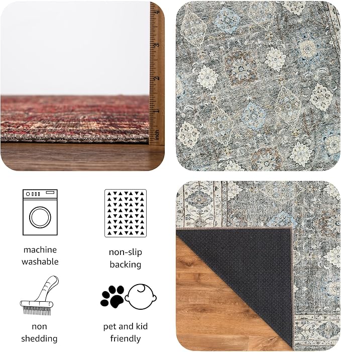 Keen Home Design 30"x144" Rug - Machine Washable Runner Rug with Non-Slip Backing, Ideal for Hallway, Entryway, Kitchen, Laundry Room - Vintage, Easy Clean, Durable, Low Pile - (2'6" x 12')