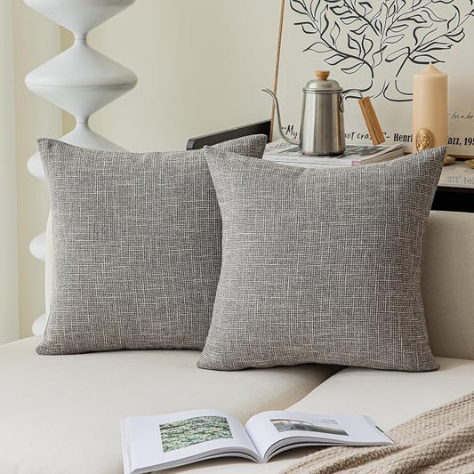 Kevin Textile Faux Linen Square 2 Tone Woven Throw Pillow Covers Sham Cushion Case for Car/Couch Use, 18-inch(2 Packs, Grey)