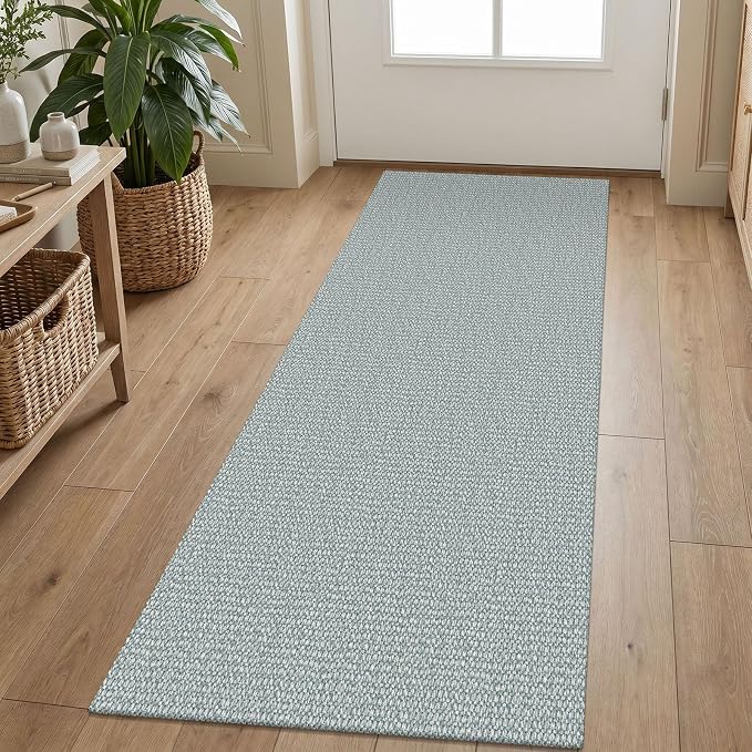 EARTHALL Washable Runner Rug 2x5 Ft Non Slip Runners for Hallways Cotton Rubber Backed Kitchen Runner Braided Indoor Floor Carpet Runners for Entryway, Hallway, Kitchen, Bedroom, Turquoise/Gray
