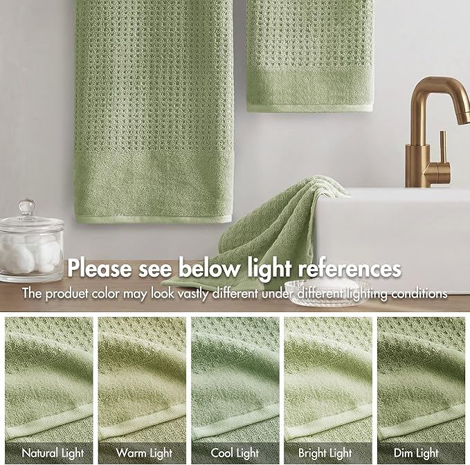 Madison Park Spa Waffle 100% Cotton Luxurious Towel Set, Premium Texture Waffle Weave, Highly Absorbent, Quick Dry, Hotel & Spa Quality Wash Clothes for Bathroom, Assorted Sizes, Sage Green 6 Piece
