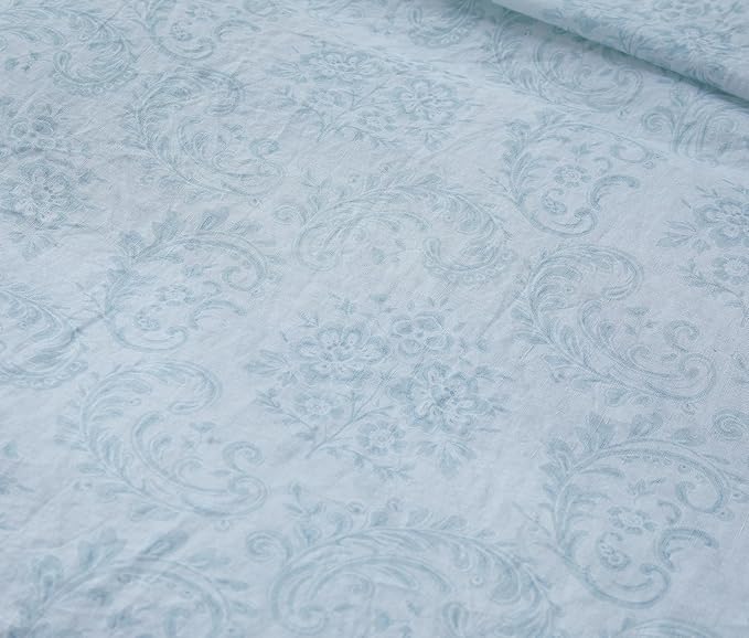 100% French Flax Linen Duvet Cover Set King Size, 3pcs Digital Botanical Printed Paisley Floral Bedding Comforter with Button Closure and 8 Corner Ties, Vintage Country Style(Paisley, King)