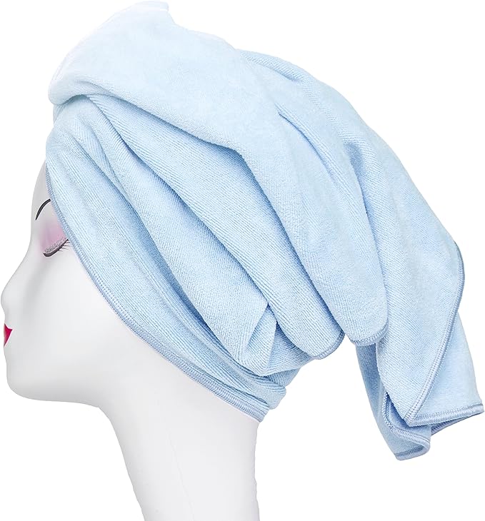 Super Absorbent Anti-Frizz Microfiber Hair Towel Hair Wrap Curly Hair Drying Towel 23.6''x47'' Large Multifunction Towel for Bath Spa Makeup, Light Blue