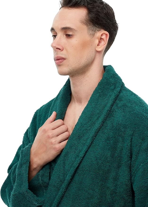 Arus Men's Shawl Collar Robe, Turkish Terry Cotton Bathrobe with Regular and Full Length Options