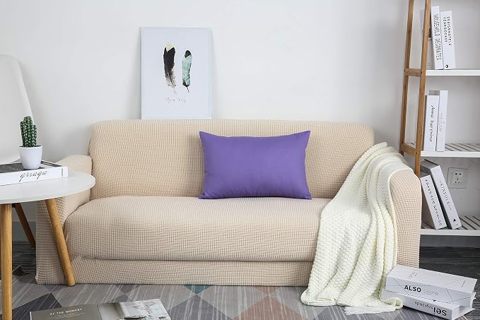 TangDepot Handmade Decorative Solid 100% Cotton Canvas Throw Pillow Covers/Pillow Shams, (12"x20", Violet), 1 Count (Pack of 1) | 100% cotton, same-color zip, machine wash & air dry. For living room, bedroom, office, car. 42 colors, 131 sizes. Cover only.
