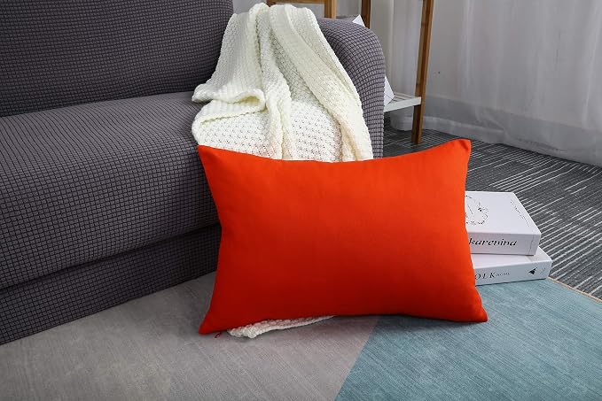 TangDepot Handmade Decorative Solid 100% Cotton Canvas Throw Pillow Covers/Pillow Shams, (12" x18" , Red Orange, 1 Count (Pack of 1)) | 100% cotton, same-color zip, machine wash & air dry. For living room, bedroom, office, car. 42 colors, 84 sizes. Cov...