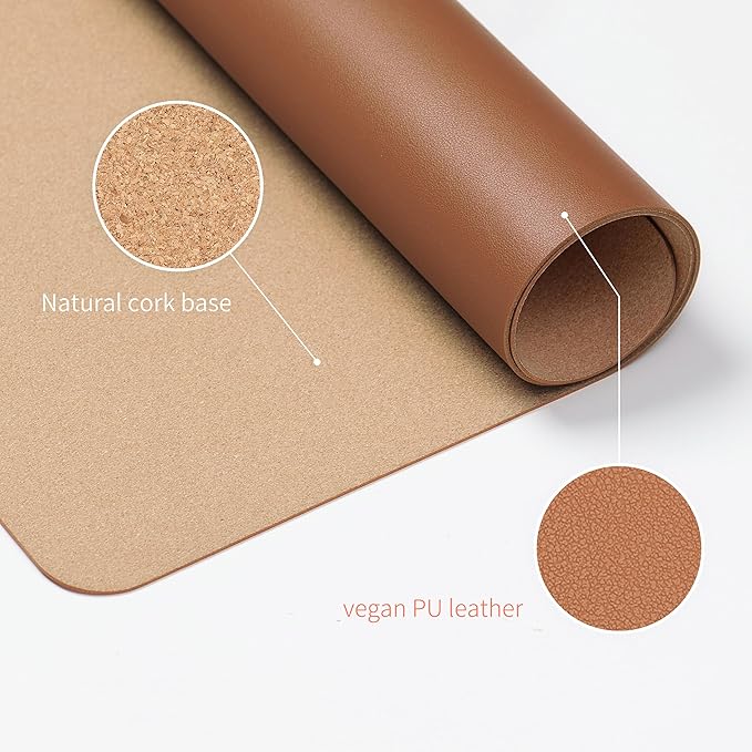RENMTURE Desk Pad, Cork & PU Leather Desk Mat, Large Mouse pad, Non-Slip Desk Protector and Blotter, Waterproof Writing Pad, Desk Accessories and Organizers for Home Office (Brown, 36"x17")