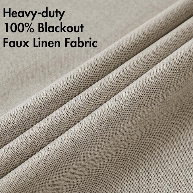 MIULEE 100% Blackout Linen Textured Curtains for Bedroom Solid Thermal Insulated Pebble Taupe Grommet Room Darkening Curtains & Drapes Luxury Decor for Living Room 52 x 54 Inch (2 Panels)