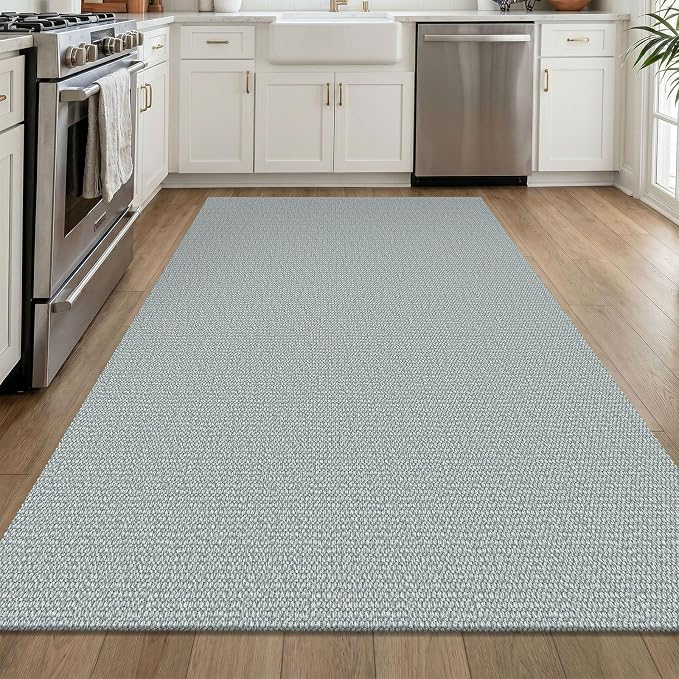 EARTHALL Washable Area Rug 4x6 Ft Non Slip Rugs for Entryway Braided Rubber Backed Bedroom Carpet Cotton Entry Rug Woven Floor Carpets for Bedroom Dining Room Living Room, Turquoise/Gray