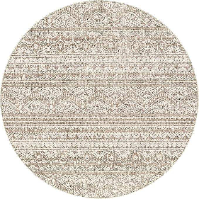 Tortania 10' Round Area Rug Living Room Rugs - Washable Large Soft Neutral Boho Moroccan Bohemian Farmhouse Rug Indoor Floor Carpet for Bedroom Under Dining Table Home Office Decor - Light Brown