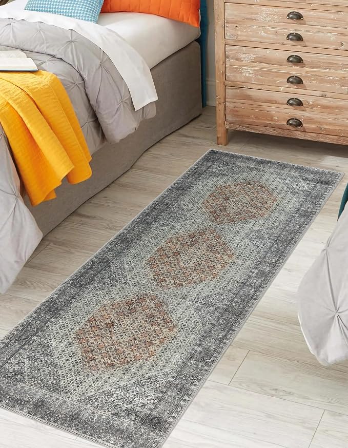 Keen Home Design 30"x120" Rug - Machine Washable Runner Rug with Non-Slip Backing, Ideal for Hallway, Entryway, Kitchen, Laundry Room - Vintage, Easy Clean, Durable, Low Pile - (2'6" x 10')