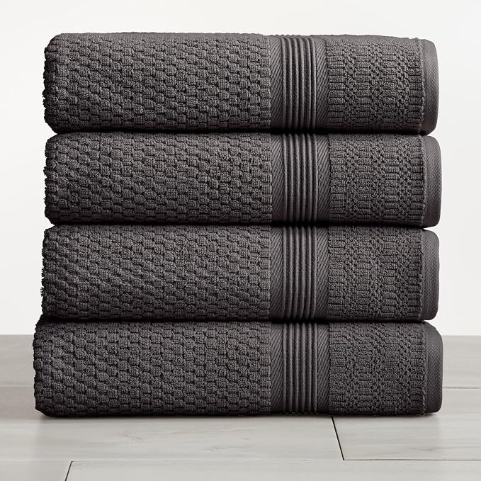 Market & Place 100% Cotton Waffle Weave Bath Towels Set of 4 – Soft, Quick-Dry, Lightweight, Textured Bathroom Towels – Charcoal | Zoey Collection