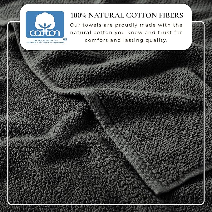 Great Bay Home 100% Cotton 6 Pack 26x16 Hand Towel Set - Absorbent, Quick-Drying, Durable Towels for Bathroom Decor - Low-Twist, Two-Ply Fibers (Midnight)