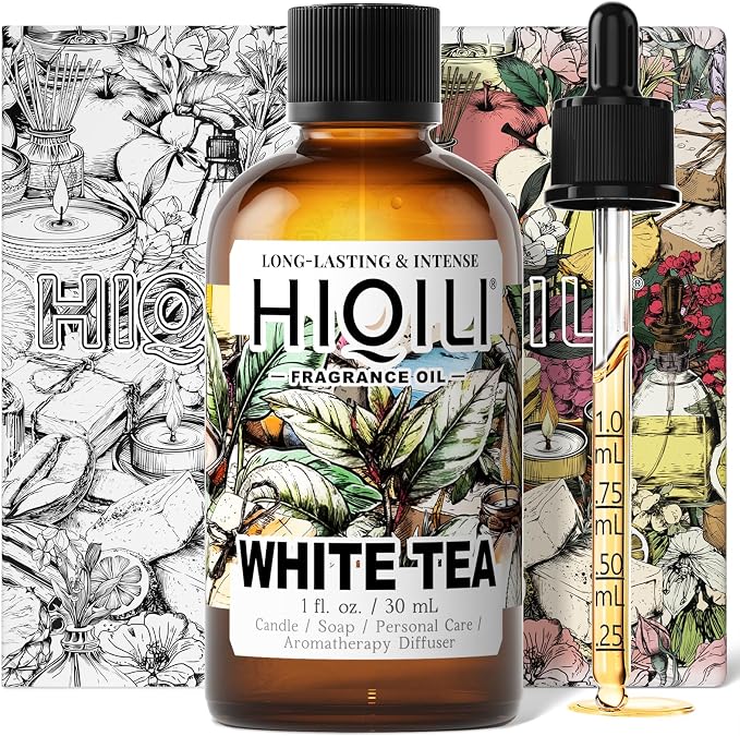 HIQILI White Tea Fragrance Oil for Reed Diffuser for Home - 1 Fl Oz | Hotel Collection Diffuser Oil, Long-Lasting Scent, DIY Candle & Soap & Perfume & Air Freshener Spray, Dropper Included