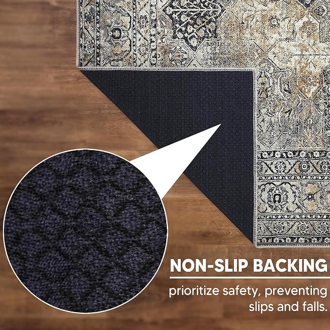 Keen Home Design 30"x120" Rug - Machine Washable Runner Rug with Non-Slip Backing, Ideal for Hallway, Entryway, Kitchen, Laundry Room - Vintage, Easy Clean, Durable, Low Pile - (2'6" x 10')