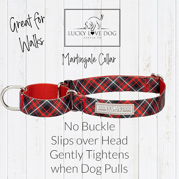 Lucky Love Dog Martingale Dog Collar - Adjustable, No-Slip, Durable, & Soft Webbing Collar for Male and Female Dogs Ideal for Training & Walking - Heywood, Medium