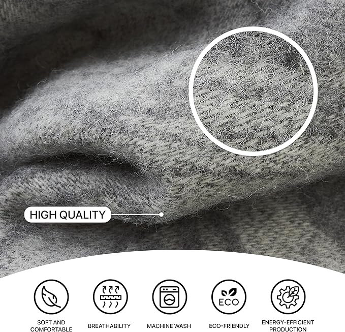 | Wool Blanket/Throw | 100% New Zealand Wool | Perfect for Home and Outdoors | Virgin Wool Blanket with Fringes 55"x79" (140 x 200 cm) (Gray Leaves)
