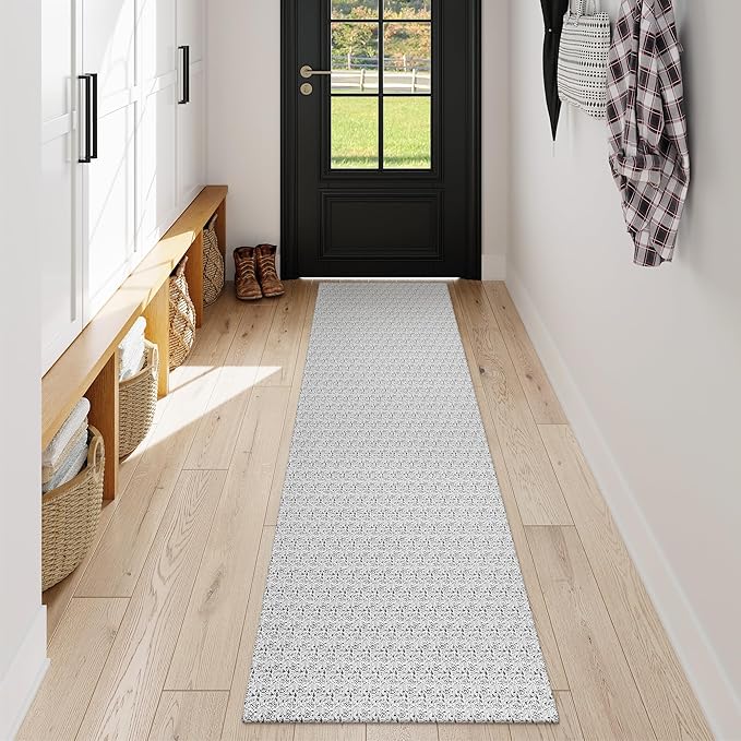 Collive Washable Hallway Runner Rug, Farmhouse Non Skid Kitchen Runner Rug 2x8 Boho Entryway Rugs, Grey Cotton Braided Modern Carpet Runners for Bedside Doorway Kitchen Floor