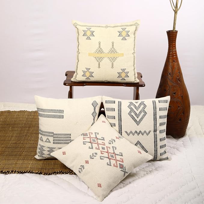 Trade Star 100% Cotton Pillow Covers Sabra Kilim Farmhouse Throw Pillow Handwoven Pillowcase Premium Cushion Case Set of 4 Handloomed Cushion Covers Designer Pillow Shams (Sabra 2)