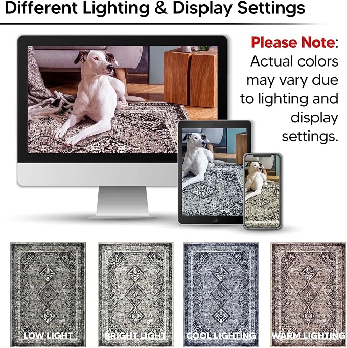 Keen Home Design 6x9 Rug - Machine Washable Area Rug with Non-Slip Backing, Ideal for Living Room, Dining Room, Bedroom - Vintage, Easy Clean, Durable, Low Pile Rug - (6' x 9')