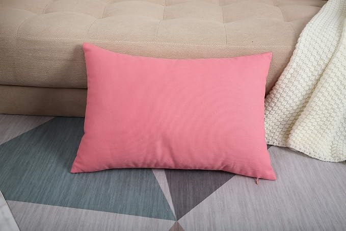 TangDepot Handmade Decorative Solid 100% Cotton Canvas Throw Pillow Covers/Pillow Shams, (12"x20", Pink), 1 Count (Pack of 1) | 100% cotton, same-color zip, machine wash & air dry. For living room, bedroom, office, car. 42 colors, 123 sizes. Cover only.
