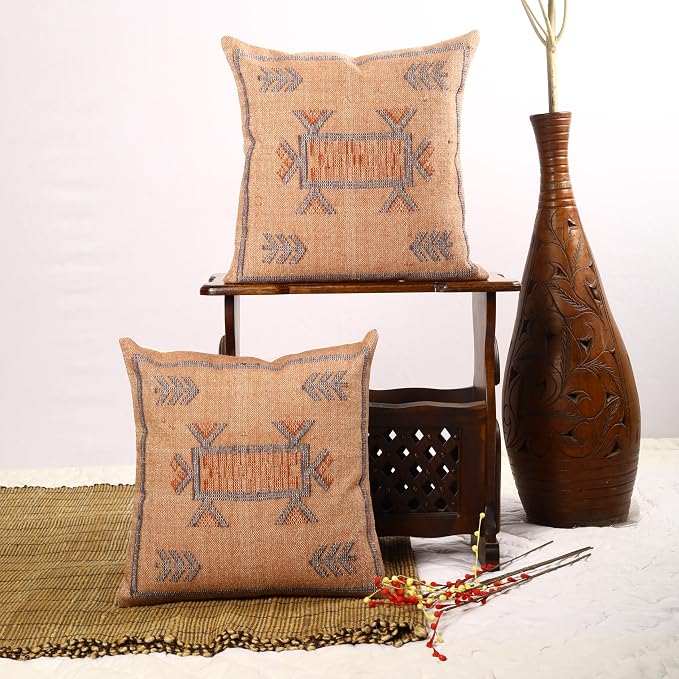 Trade Star 100% Cotton Cushion Covers Designer Square Pillow Shams Handwoven Pillowcase Handloomed Rug Decorative Cushion Cases 18x18 Inches Set of 2 Throw Pillow Covers