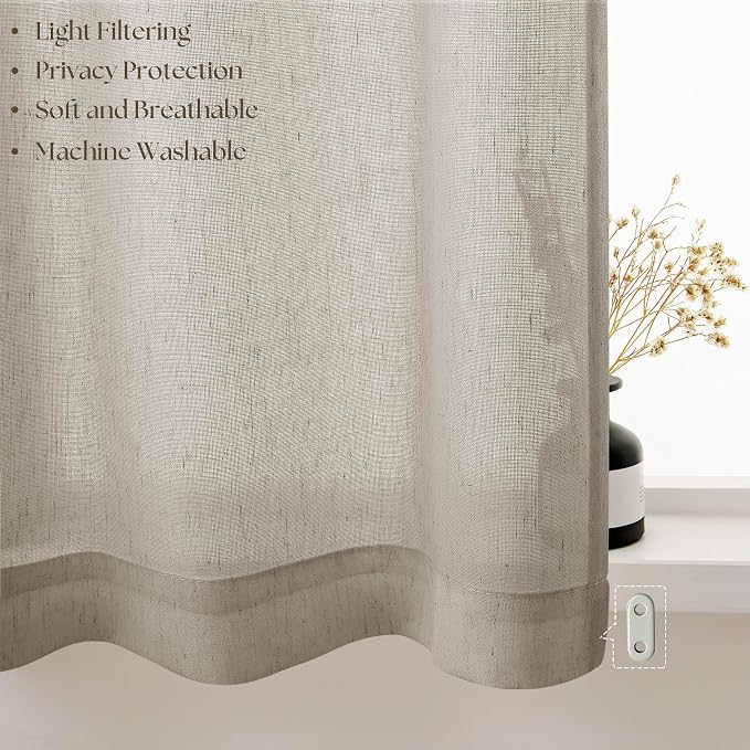 Linen Sheer Small Door Window Curtains for Kitchen Bathroom Privacy Door Curtain Burlywood Birch Farmhouse Rustic Curtains 2 Panels Light Filtering Dual Rod Pocket 25W X 40L Inch