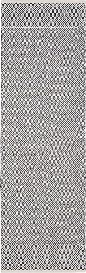 SAFAVIEH Montauk Collection Runner Rug - 2'3" x 6', Ivory & Navy, Handmade Flat Weave Boho Farmhouse Cotton, Ideal for High Traffic Areas in Living Room, Bedroom (MTK339B)