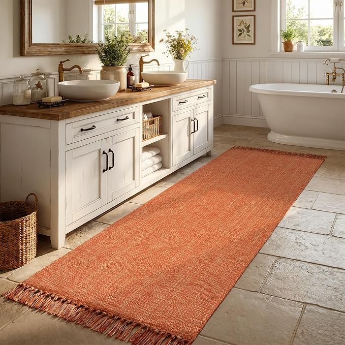 Collive Long Hallway Rug, 2.6' x 7', Washable Indoor Entryway Rug, Terracotta Braided Woven Rugs, Low-Profile Floor Carpet for Laundry Room, Bedroom