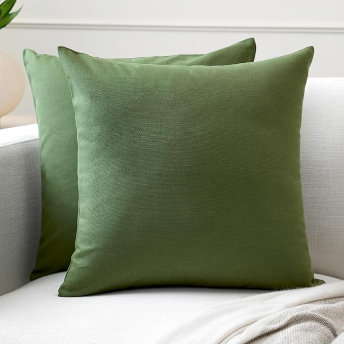 Encasa XO Throw Pillow Covers 16x16 in Set of 2 Leaf Green | No Inserts | Cotton Pillow Covers For Living Room, Bed, Sofa, Couch | Decorative Cushion Covers With Improved Zipper