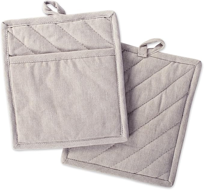 DII 100% Cotton Solid Chambray Kitchen Set, Potholders, Natural, 2 Piece