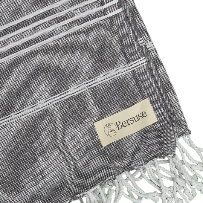 Bersuse Towels Anatolia XL Beach Blanket Throw Blanket Turkish Towel 100% Cotton Extra-Large Quick-Dry Lightweight Premium Peshtemal Towel - 61x82 Inches, Anthracite (Set of 6)