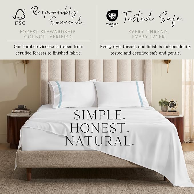 KARISSA MAE Pure Viscose from Bamboo King Size Pillowcase Set | 100% FSC Certified | Luxuriously Soft | Cooling | [Signature Frame Coastal Blue]