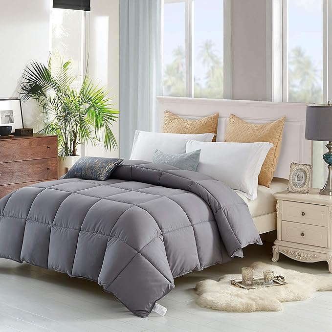 Lavish Comforts Twin Duvet Insert Premium Bedding, Machine Washable, Fluffy Grey Comforter, Twin Size, 68x86