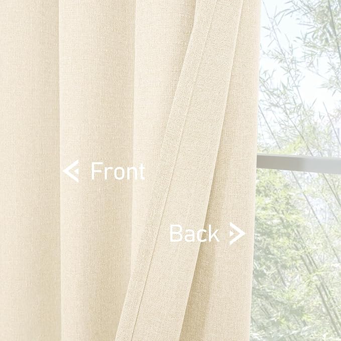 LAMIT 95 Inch Light Beige Linen Textured Curtains for Bedroom, Grommet Thermal Insulated Thick Curtains Light Filtering Panels for Living Room/Outdoor/French Door, Set of 2 Panels, W52 x L95