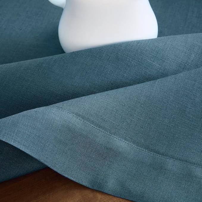 Solino Home Linen Tablecloth for Rectangle Tables 60 x 144 Inch - 100% Pure Linen Peacock Blue Table Cloth - Fete, Machine Washable Cloth Tablecloth