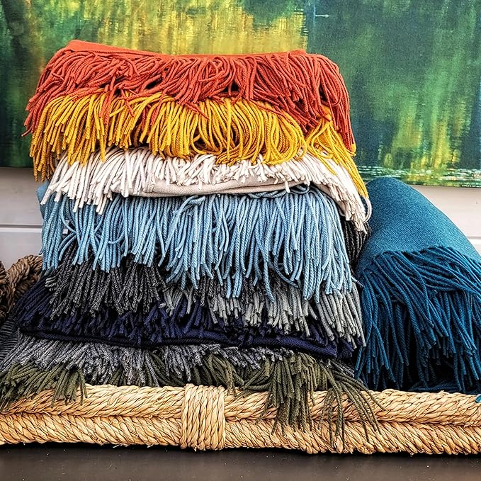 Lincove Pure Cashmere-Merino Wool Blanket - Warm & Soft Throw Blanket - 74"x55" Comfortable and Cozy Throw Blankets for Couch, Sofa, or Chair - Lightweight and Classic Throws - Sapphire