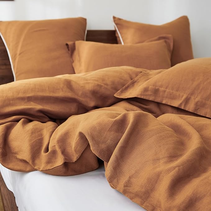 100% French Linen Pillow Shams Basic Style - Pack of 2 - Washed Solid Color Natural Flax Soft Breathable - Rust, 20'' x 36''