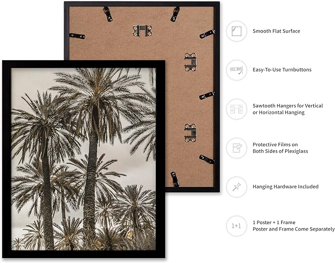 Monem Art Vintage Palm Tree Photography Print - Minimalist Tropical Landscape Poster - Wall Decor for Living Room, Bedroom or Office - 12x16 Black Framed Wall Art by Mareike Bohmer