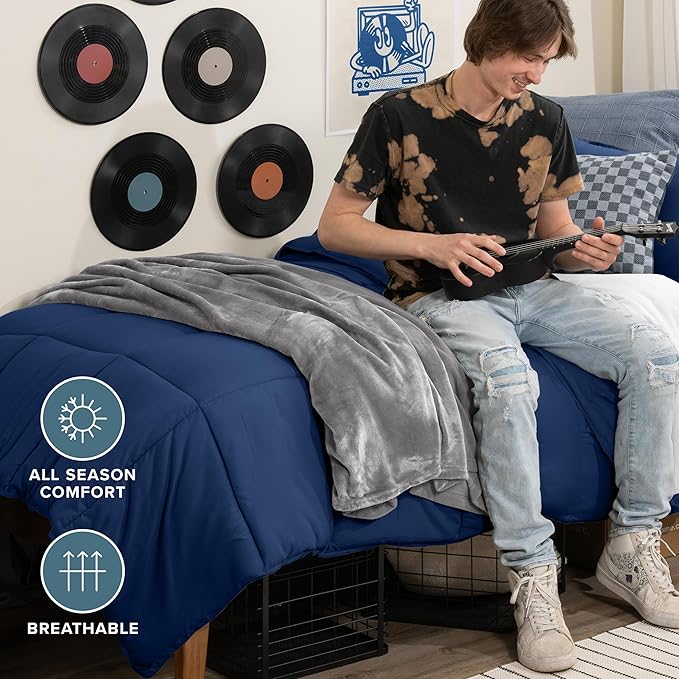 Bare Home Comforter Set - Ultra-Soft - Goose Down Alternative - Premium 1800 Series - All Season Warmth (Twin/Twin XL, Dark Blue)