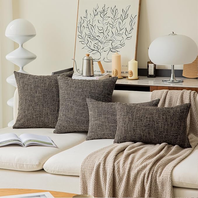 Kevin Textile Soft Solid Lined Linen Pillow Cover Durable Pillowcase Fashion Striped Star Cushion Cover, 61 x 61 cm, Set of 2, Black Gold