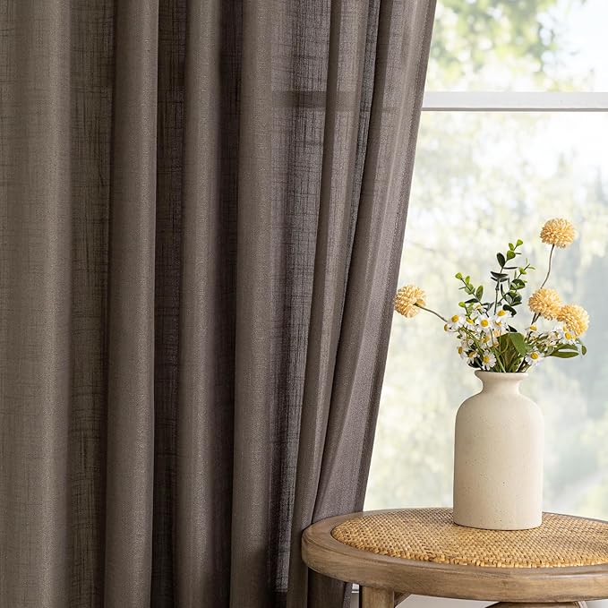 MYSKY HOME 108 Inches Long Dark Brown Sheer Curtains for Living Room 2 Panel Sets Light Filtering Window Drapes for Sliding Door Back Tab Draperies Floor to Ceiling Curtains Soft, 50" Wide