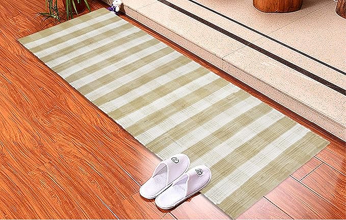 GLAMBURG Cotton Reversible Area Runner Rug 2' x 6' for Bedroom Living Room Kitchen Hallways Front Porch Laundry Room, Handwoven Farmhouse Floor Mat, Washable Checkered Plaid Runner Rug Beige Natural