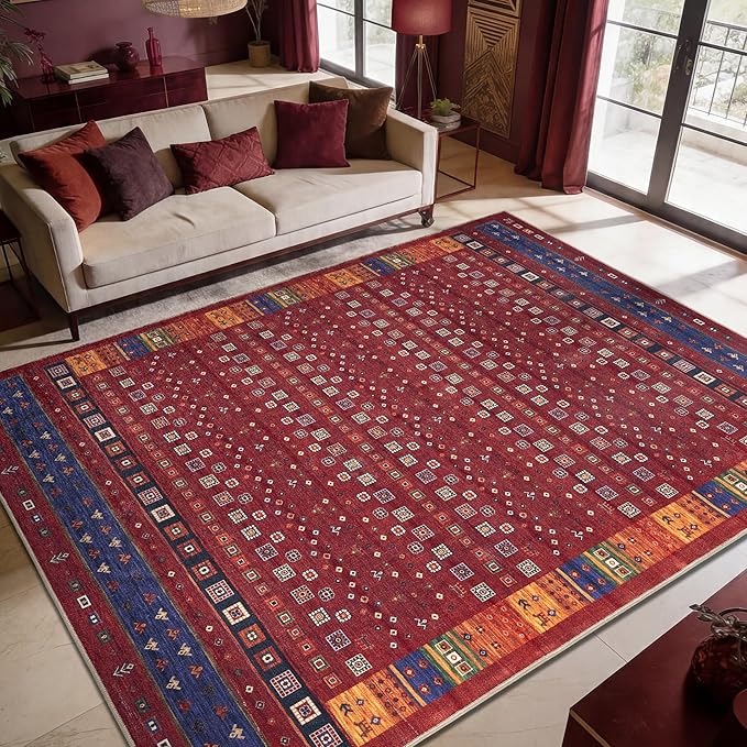 Keen Home Design 8x10 Rug - Machine Washable Area Rug with Non-Slip Backing, Ideal for Living Room, Dining Room, Bedroom - Vintage, Easy Clean, Durable, Low Pile Rug - (8' x 10')
