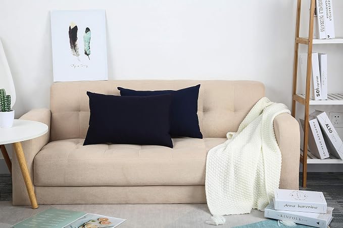 TangDepot Cotton Solid Throw Pillow Covers, 12"X18" color dark navy | 100% cotton, same-color zip, machine wash & air dry. For living room, bedroom, office, car. 42 colors, 64 sizes. Cover only.