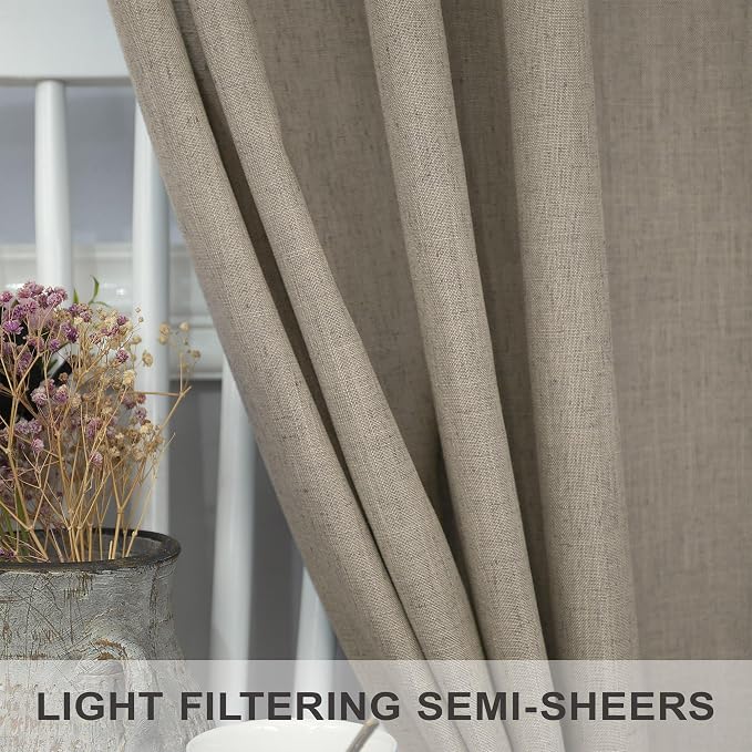 Pitalk Taupe Linen Curtains 84 Inch Length for Bedroom Living Room Soft Thick Textured Brown Window Drapes Semi Sheer Light Filtering Burlap Colored Farmhouse Country Decor 2 Panels Grommet 52x84 Long