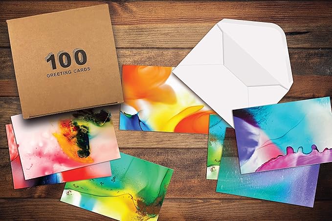 Better Office Products 100-Pack All Occasion Greeting Cards, Modern Art Designs, Assorted Blank Note Cards, 4 x 6 inch, 6 Exclusive Alcohol Ink Abstract Designs, Blank Inside, with Envelopes