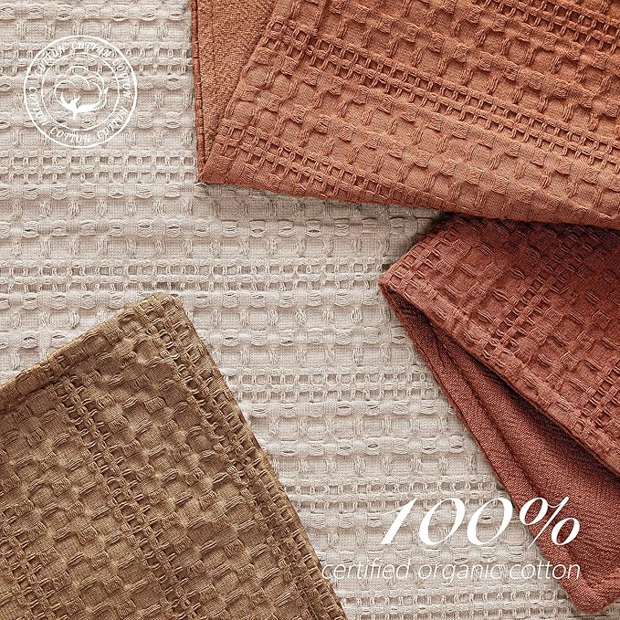 Foindtower Set of 2 Decorative Cotton Waffle Weave Lumbar Throw Pillow Covers Euro Shams Cushion Covers Accent European Pillowcase for Bed Couch Bedroom Living Room Home Decor 12×20 Inch Orange Brown