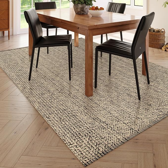 LEEVAN Washable Kitchen/Bathroom/Living Room Rug, 6' x 9', Natural Farmhouse Reversible Carpet for Foyer/Nursery/Decor