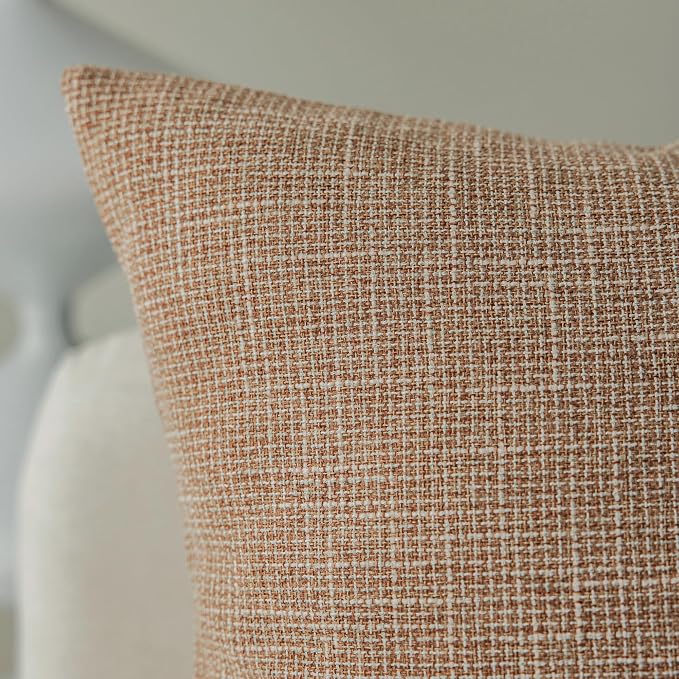Kevin Textile Textural Faux Linen Throw Pillow Covers 18x18 Inch Cushion Netural Farmhouse Shams for Couch Sofa Bedroom, Invisible Zipper, 45x45CM(Set of 2, Natural Linen)