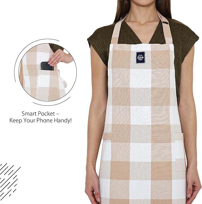 Encasa XO Cotton Kitchen Aprons for Women & Men with Pocket & Towel Loop, Adjustable Neck & Back Strap for Cooking, Baking